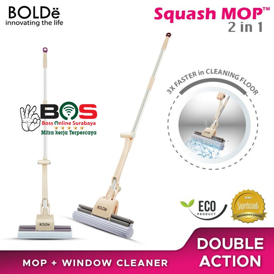 Alat Pel Busa Untuk Pembersih Lantai &amp; Kaca Squash Mop 2 in 1 Bolde