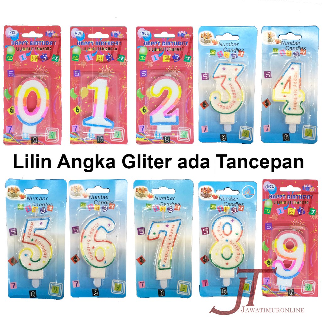 Lilin Angka Ulang Tahun - Lilin Angka Gliter + Dudukan tinggal tancap