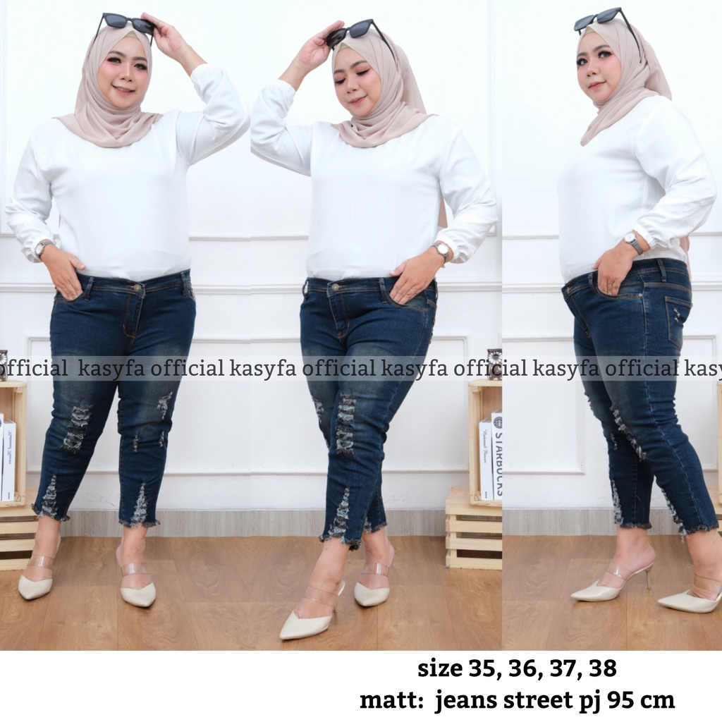 JENNER PANTS JUMBO 7/9 RIPPED WANITA // CELANA JEANS JUMBO SOBEK WANITA