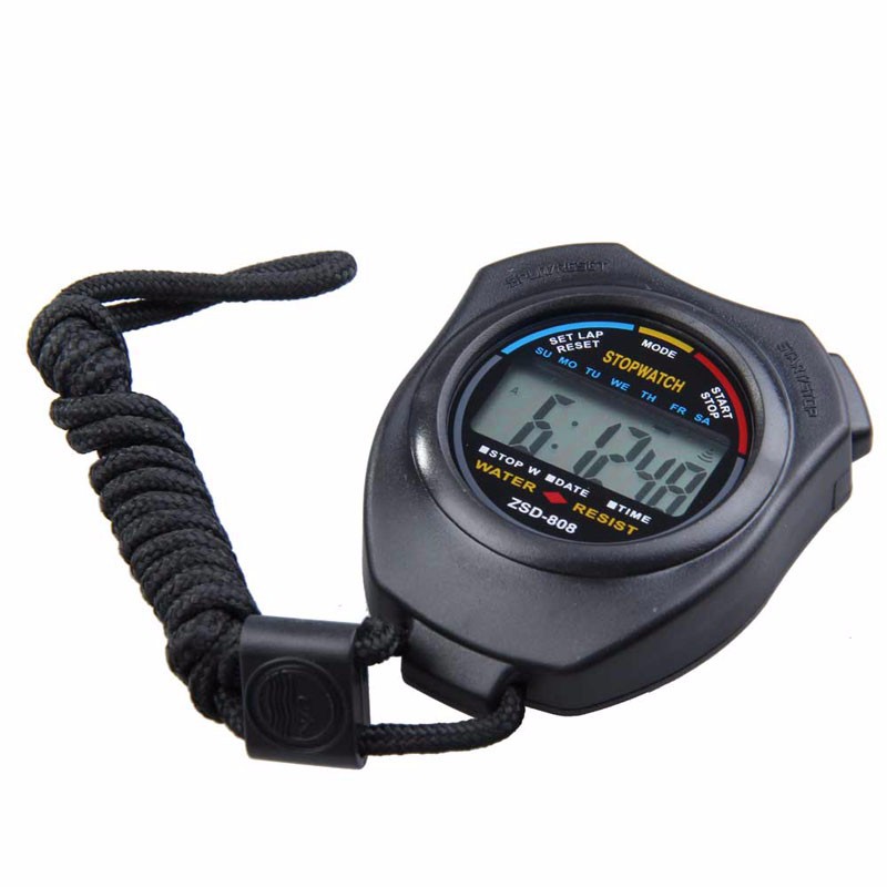 Stopwatch Profesional LCD dengan Strap - Black