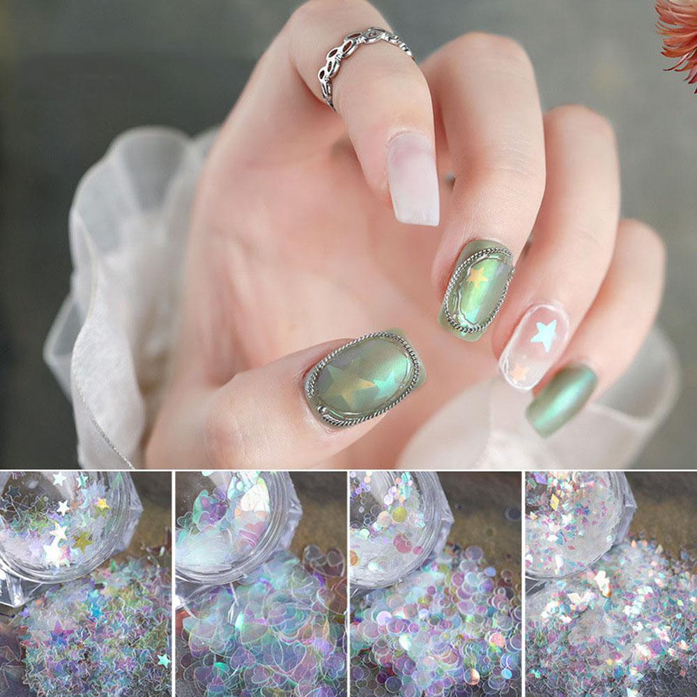 Mxbeauty Nail Art Sequin Charm Love Hati Bentuk Bulat Bintang Manikur Aksesoris