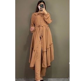 SETCEL LONG TUNIK SETCEL MIDI CRINKLE SETELAN GAMIS CELANA CRINKLE
