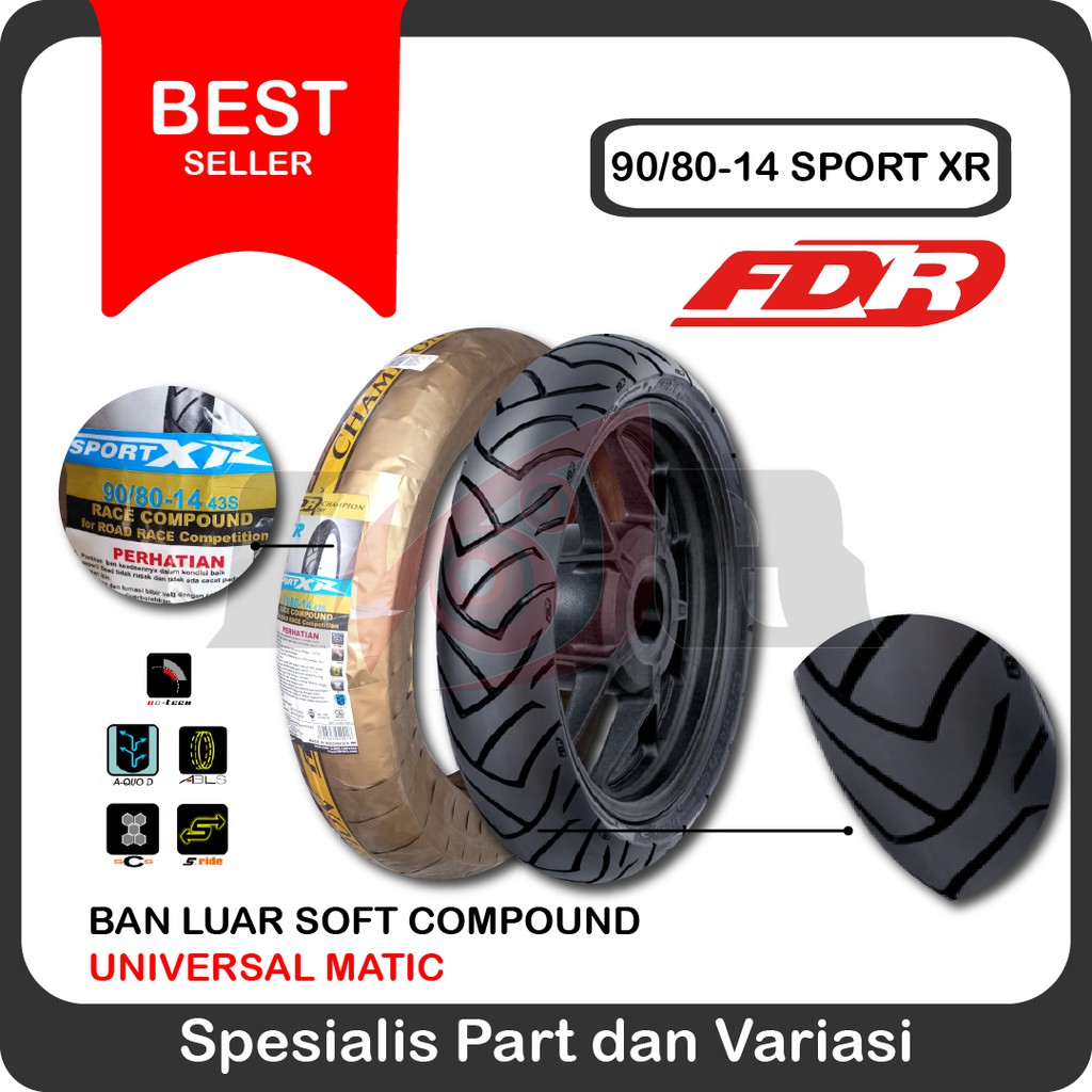 FDR 90/80-14 Sport XR Soft Compound Ban Luar Tubeless Motor Racing Balap