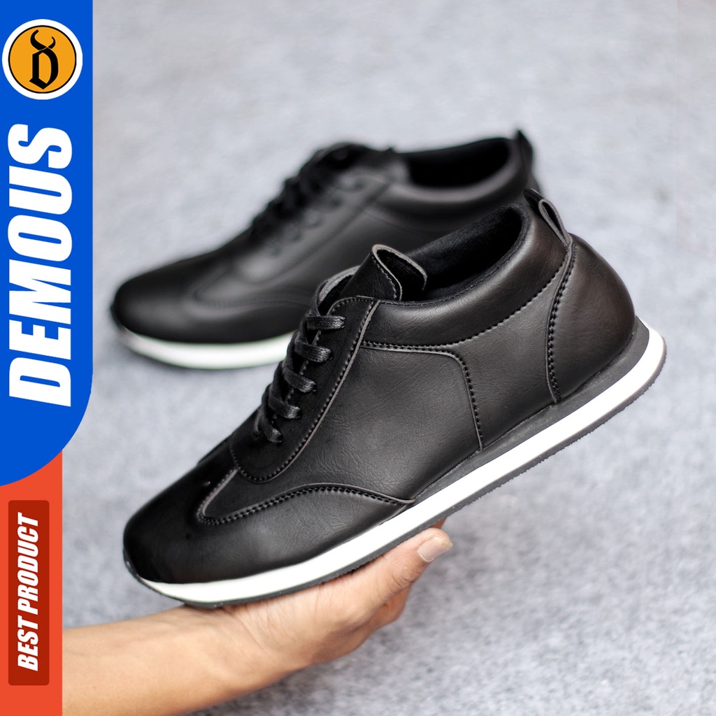 Sepatu Sneakers Pria Sepatu Casual Pria Kulit Pu Sepatu Kerja Kuliah Kondangan Sepatu Hitam Pria DEMOUS MARKEZ