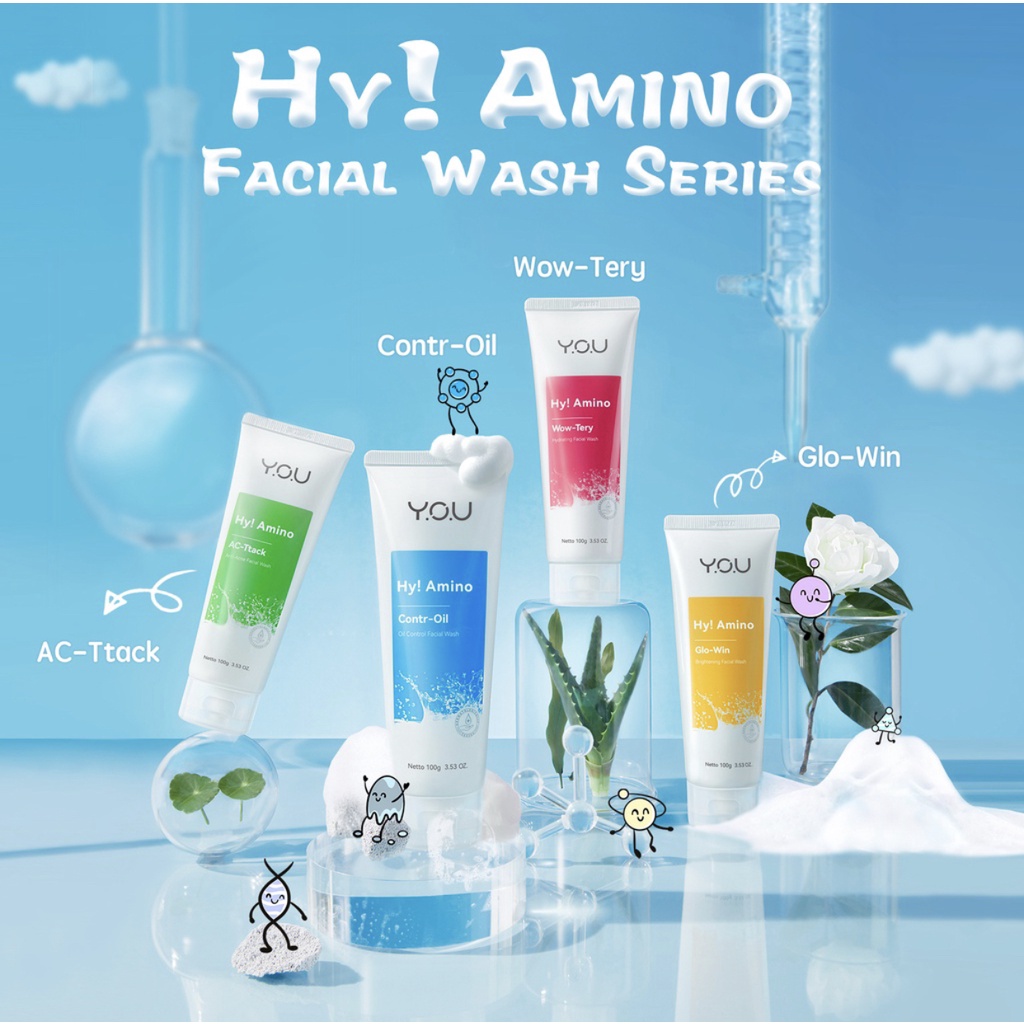 YOU Hy! Amino Facial Wash | Oil Control, Hydrating, Brightening, Anti-Acne, Sabun Cuci Muka