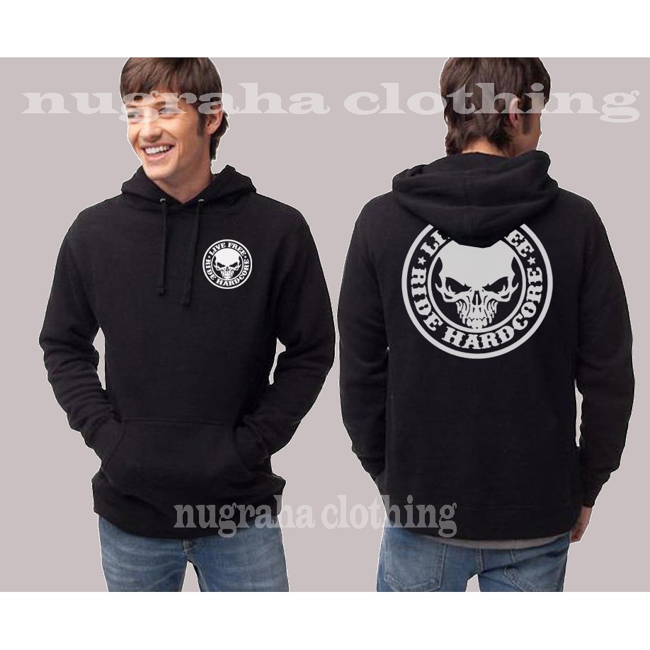 JAKET SWEATER HOODIE LIFE FREE RIDE HARDCORE - HITAM