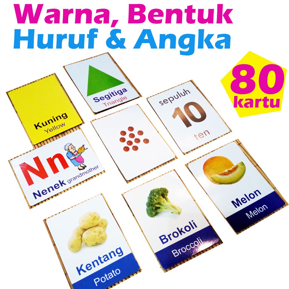 FlashCard - Warna, Bentuk, Huruf dan Angka (Seri 4 - Kartu 