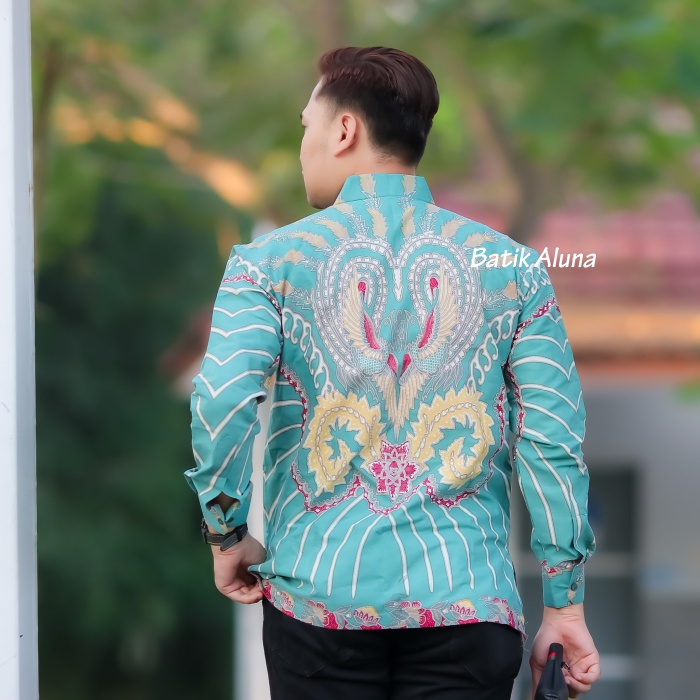 Batik Pria Lengan Panjang Modern Kondangan Premium Lapis Furing Jumbo Kemeja Batik Pria Lengan Panjang Full Furing Biru Baju Batik Pria Lengan Panjang Modern Original Slim Fit Premium Terbaru Solo Bahan Katun Halus Limited Edition FASHION BATIK ALUNA