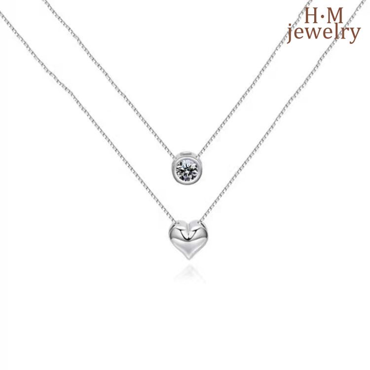 Kalung Rantai Sterling Silver 925 Dengan Liontin Hati Aksen Berlian Imitasi Untuk Wanita