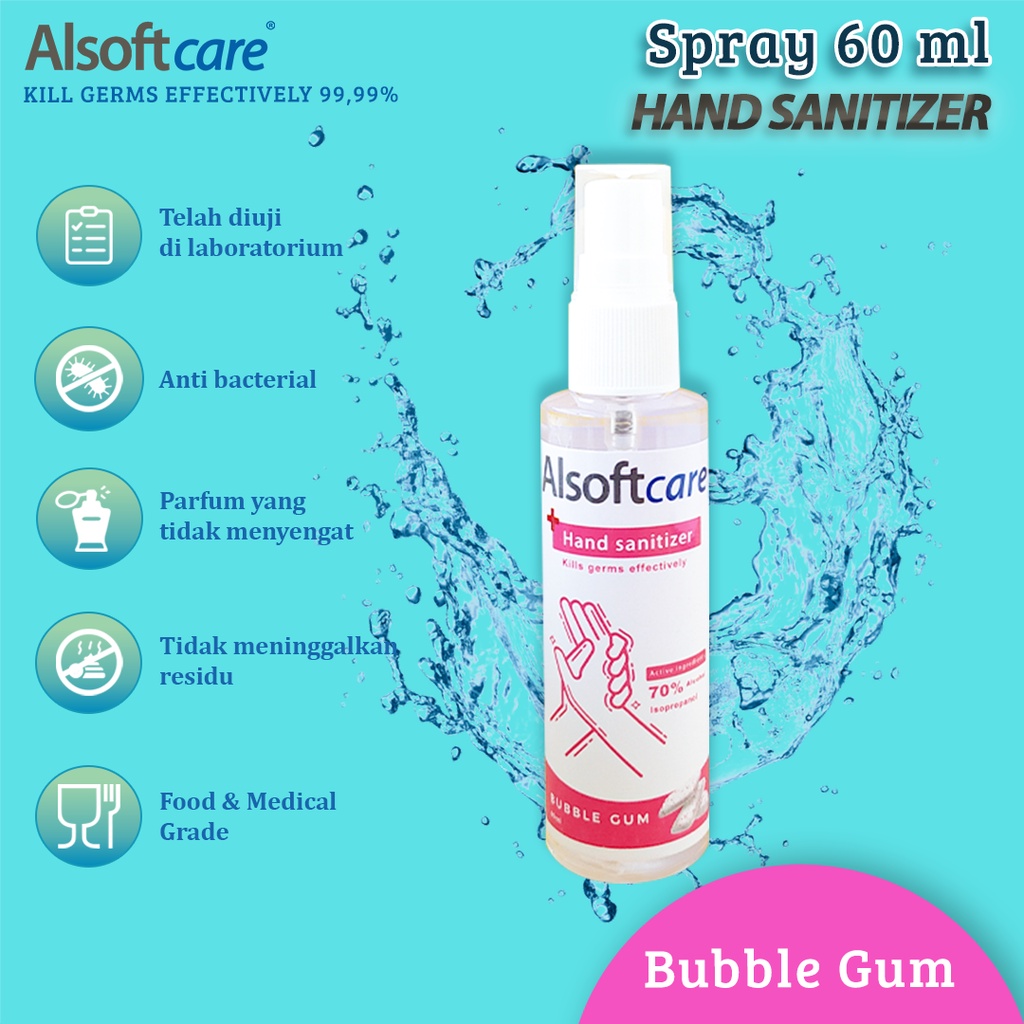 Alsoftcare Hand Sanitizer Spray Alkohol 70% Sanitizer Anti Bakteri Murah Wangi Bubble Gum 60ml