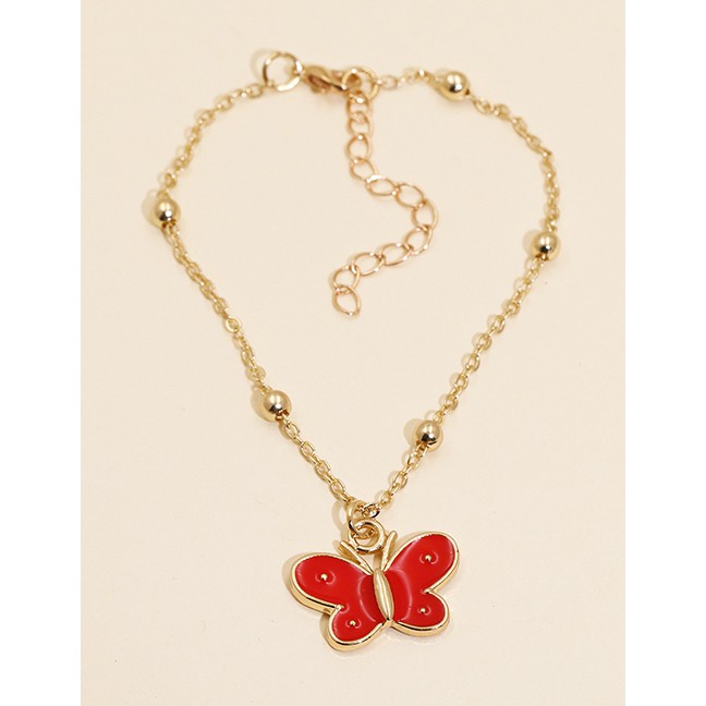 LRC Gelang Tangan Fashion Red Dripping Butterfly Round Bead Alloy K3406X