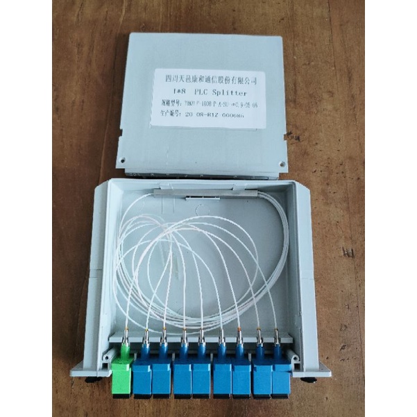 Passive Splitter pasif PLC BOX kaset FO 1:8 SC UPC lengkap adapter Fiber Optik