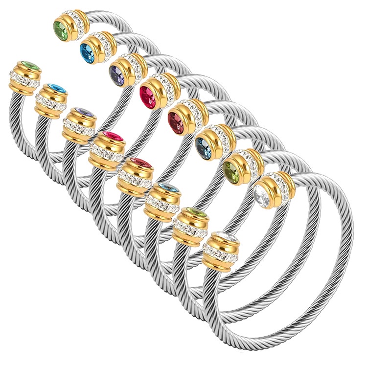 Gelang Titanium steel 18K Gold Cubic Zirconia Birthstone Hypoallergenic Untuk Pria Dan Wanita