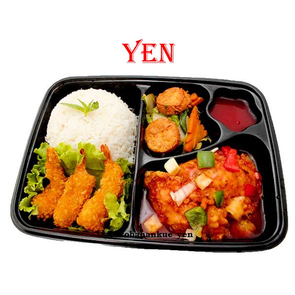 Kotak Bento Sekat 4 / Mika Tray / Bento Box / Nasi Bento Anak [isi 10]