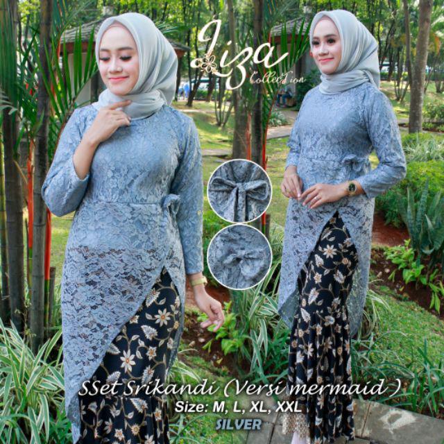 TERLARIS - SET KEBAYA SRIKANDI BRUKAT MODERN / KEBAYA TUNIK KURUNG KEKINIAN / KEBAYA NIKAH KONDANGAN / SALEM MOCCA NAVY SILVER-Set silver