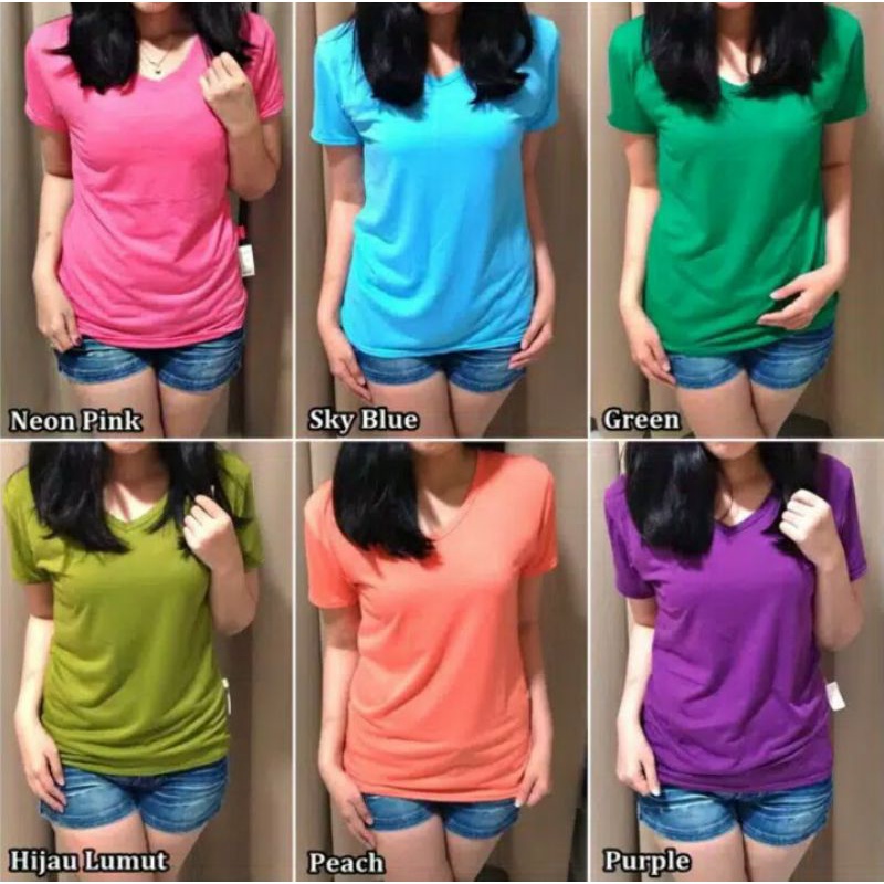 Kaos polos wanita kaos polos V.neck.spandex soff