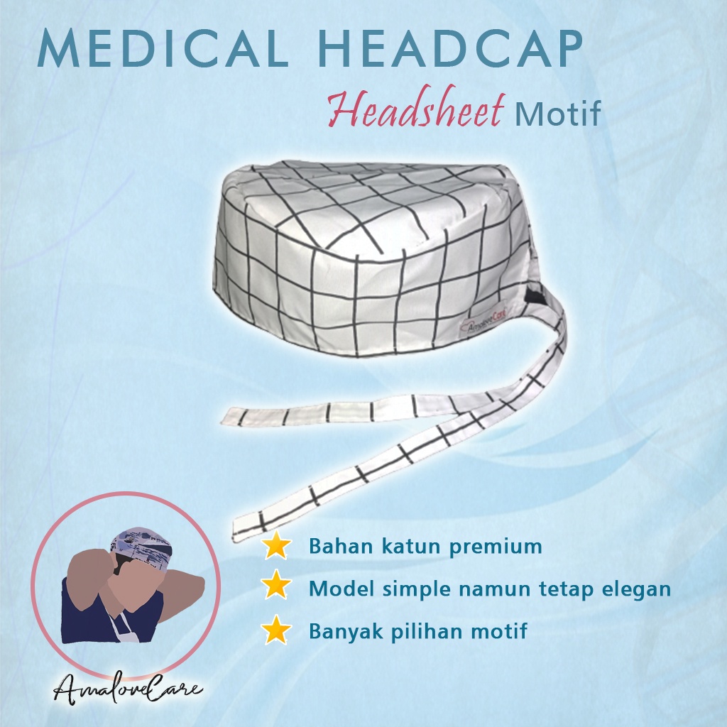 Promo Headcap medis motif  / topi bedah / head cap dokter / surgical cap perawat poli katun AmaloveC