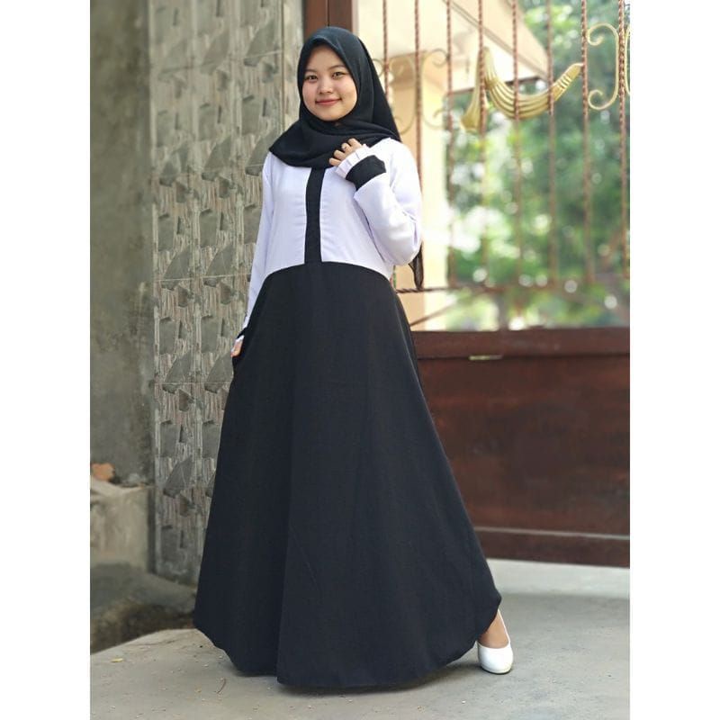 GAMIS SERAGAM HITAM PUTIH (S.M.L.XL) GAMIS WANITA TERBARU/GAMIS PNS SERAGAM KERJA/TERMURAH