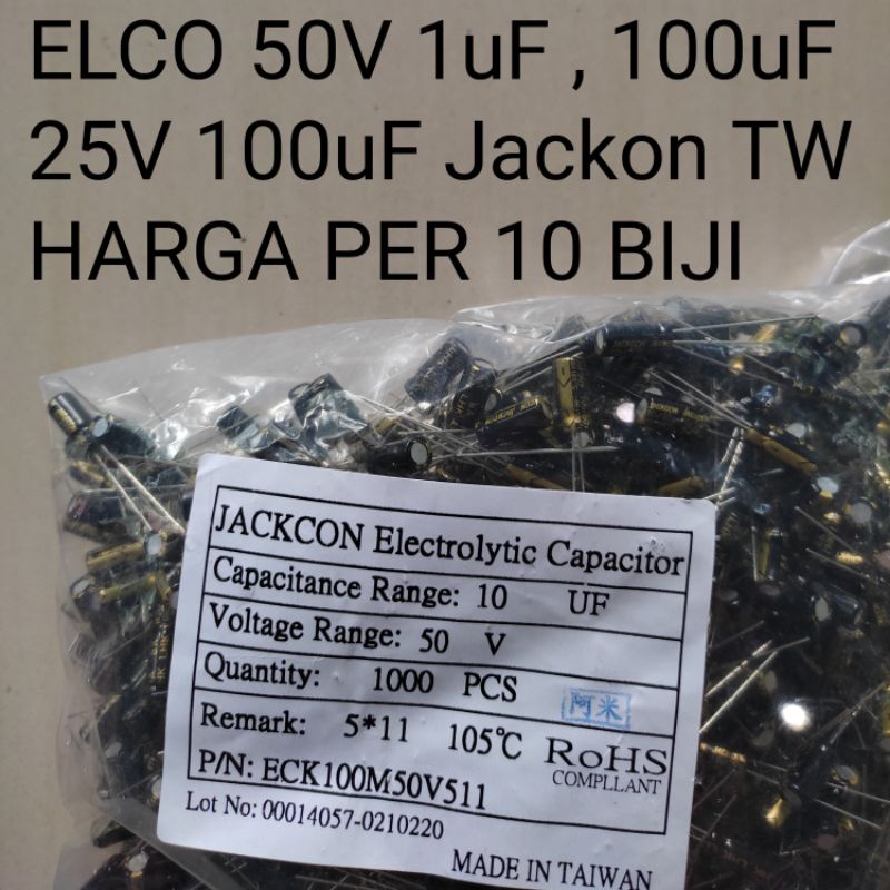 (10biji) ELCO 50V 1uF 10uF 25V 100uF Jackcon Taiwan Original