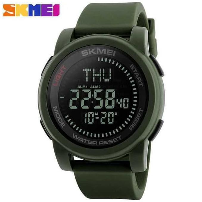 Promo Gila Jam Tangan Pria Original Skmei Kompas Led Sport Olahraga Casio Karet - Hijau Tua