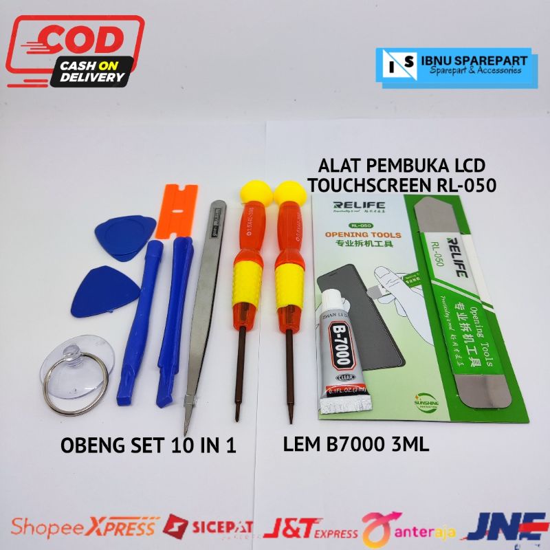 OBENG SET HP 10 IN 1 + LEM B7000 3ML + ALAT PEMBUKA / PENCUNGIL LCD TOUCHSCREEN RL-050 OPENING TOOLS ALAT SERVIS HP