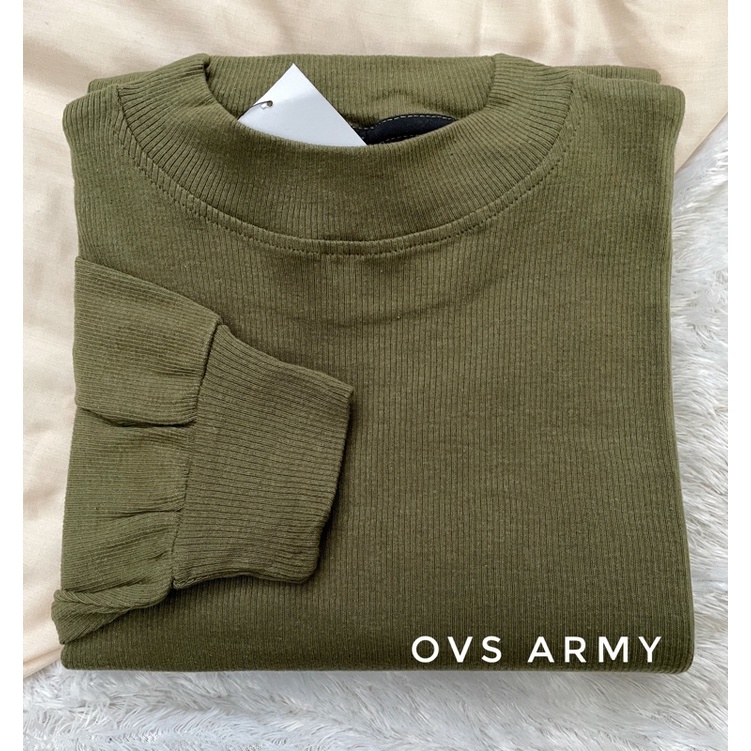oversize Tangan Balon rib polos premium / blouse wanita / kaos tangan balon wanita oversize-Ovs army