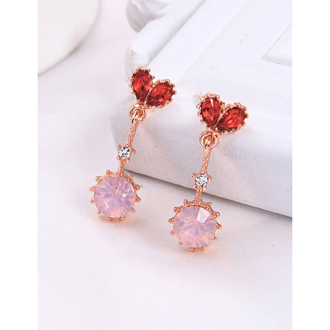 LRC Anting Tusuk Fashion Heart Shaped Earring Geometric Circle Gemstone S925 Sterling Silver Earring