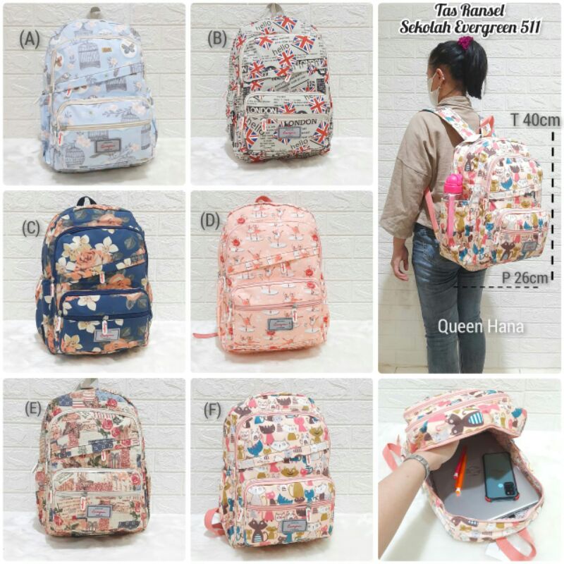 New Tas Ransel Sekolah Tas Ransel Anak Remaja Wanita Evergreen