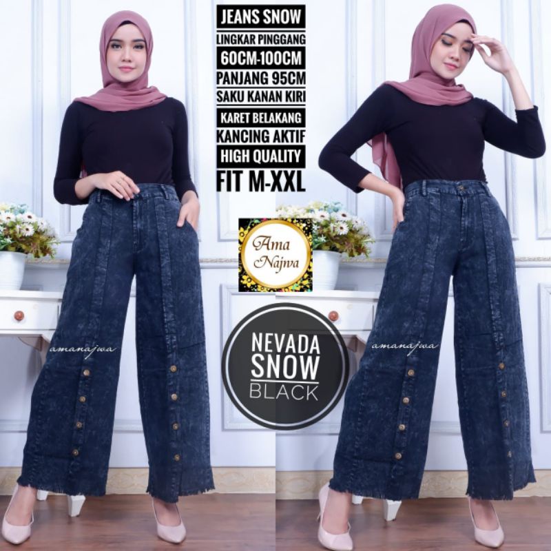 NEVADA SNOW BLACK CELANA KULOT JEANS SNOW LINGKAR PINGGANG 60CM-100CM PANJANG 95CM SAKU KANAN KIRI K