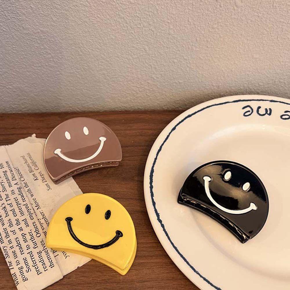 NICKOLAS1 Jepit Rambut Smiley Lucu Indah Fashion Hitam Smiley Kuning Claw Clip Acrylic Barrettes Hiasan Rambut