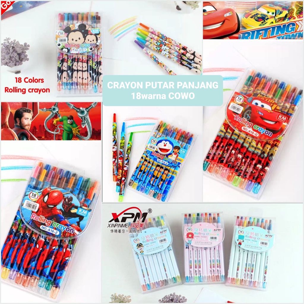 

CRAYON PUTAR PANJANG 12warna atau 18warna/krayon/rolling crayon/twist crayon