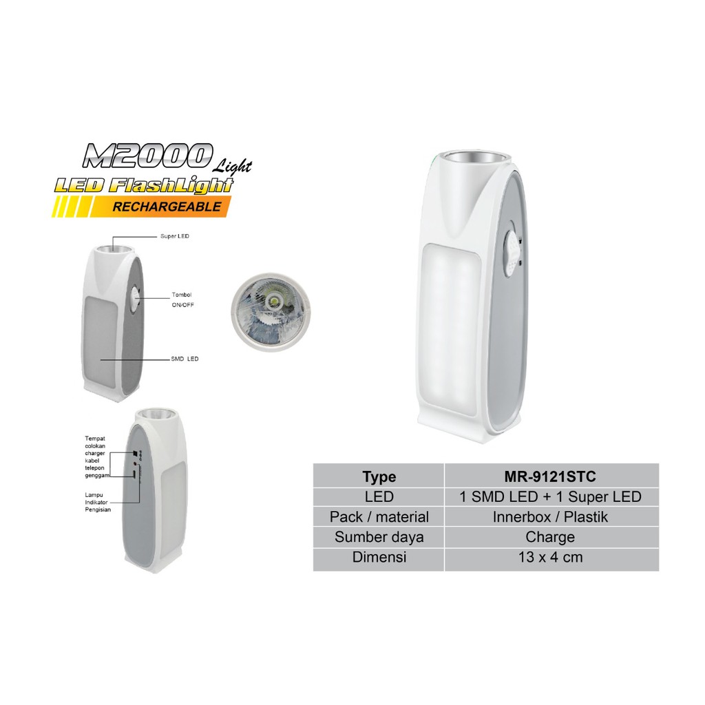 M2000 Lampu LED FlashLight  MR-9121STC | Senter Multifungsi