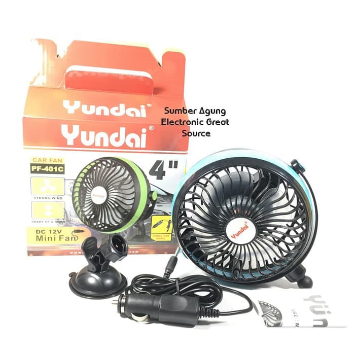 Kipas DC 12V Mobil Mini Fan 4inch PF401C Yundai Car Fan Colokan Rokok