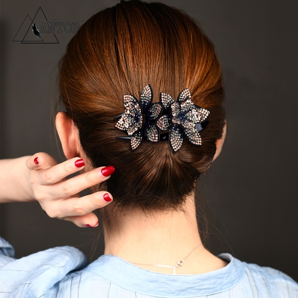 Fashion Klip Jepit /jepitan Rambut Berlian Imitasi Kristal Bunga Ganda Besar Crystal Hair Clip Aksesoris Rambut Pernikahan  ANTOP