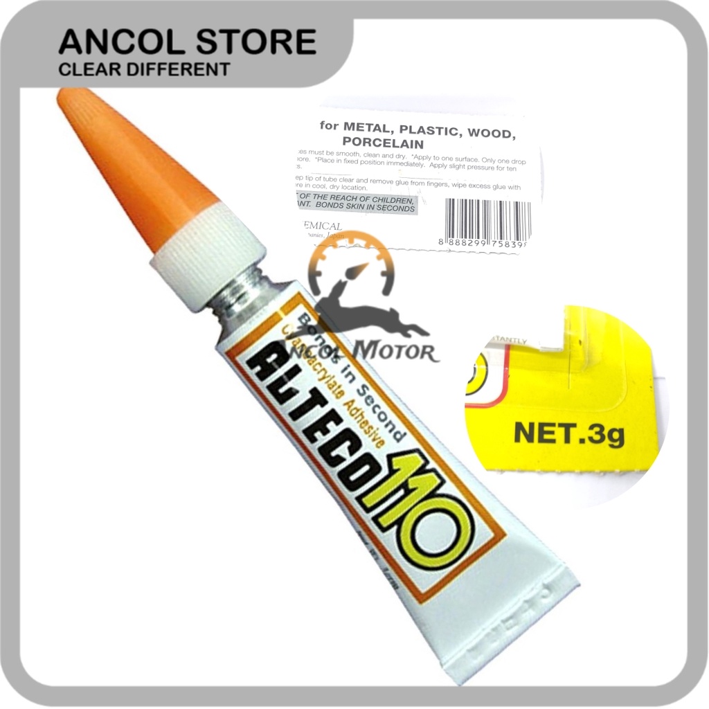 

Alteco 110 Lem Super Glue 3 Gram Tube Jepang Kertas Besi Kayu Tembok