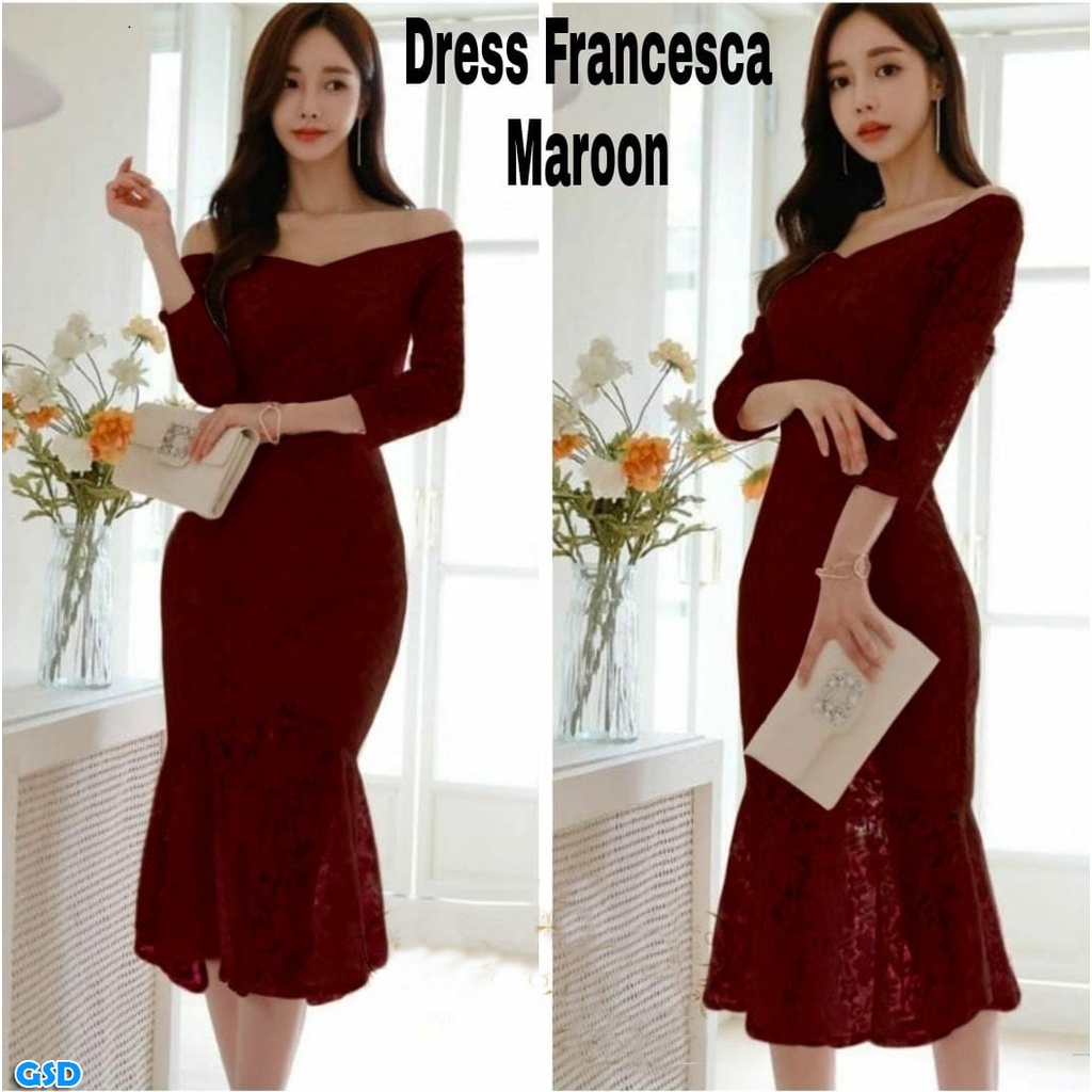 Dress Francesca/ Brukat Pesta Wanita Modern /Dress Import Wanita  / Baju Pesta Cewek/ Dress Bodycon Baju Dress Wanita Ala Korea Viral