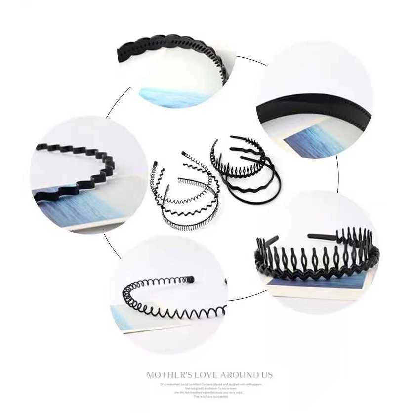 Bando Sirkam Spiral Warna Hitam Gaya Korea Untuk Wanita Dan Pria/Bando Multi Untuk Aksesoris Unisex