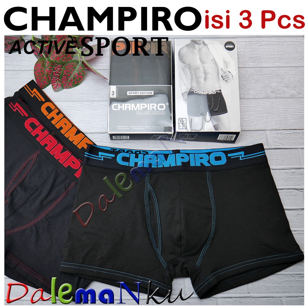 3 Helai Champiro Active Sport Black Boxer