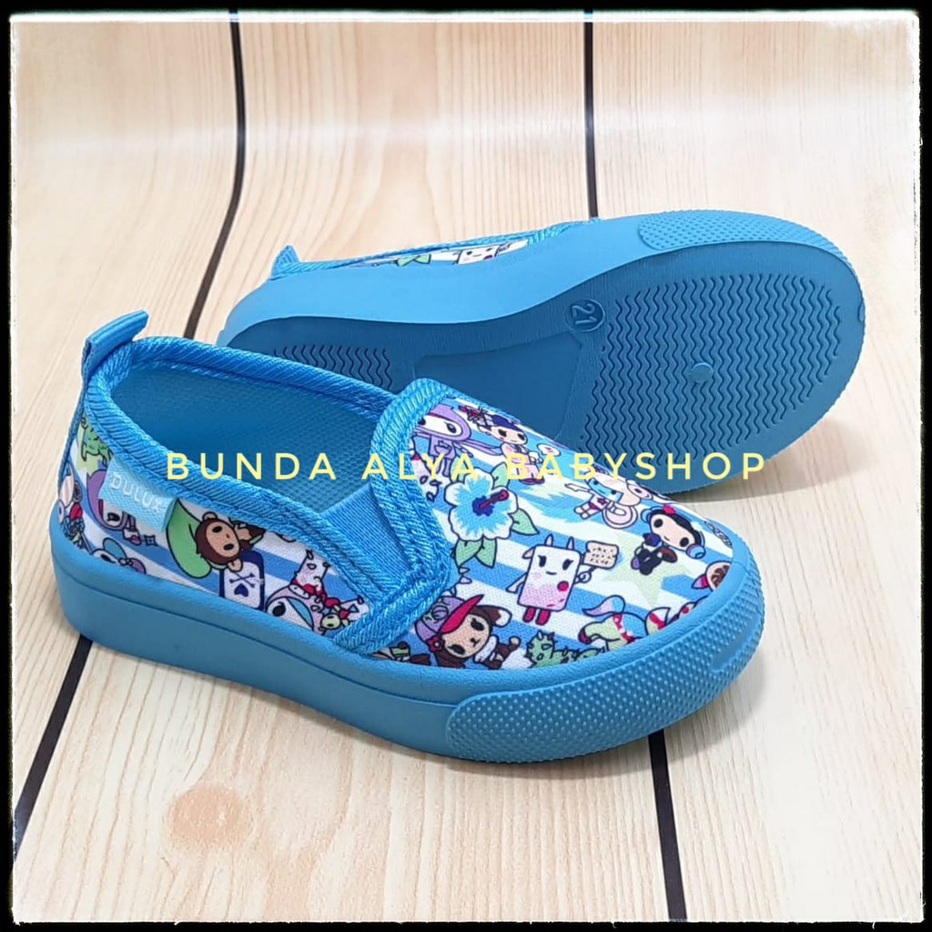 Sepatu Anak Laki Laki Umur 1 2 5 Tahun BIRU Elastis - Sepatu Anak Cewek Cowok 1 sampai 5 Tahun Full Printing BIRUMUDA Size 20 - 30 Motif Kartun Alas Karet