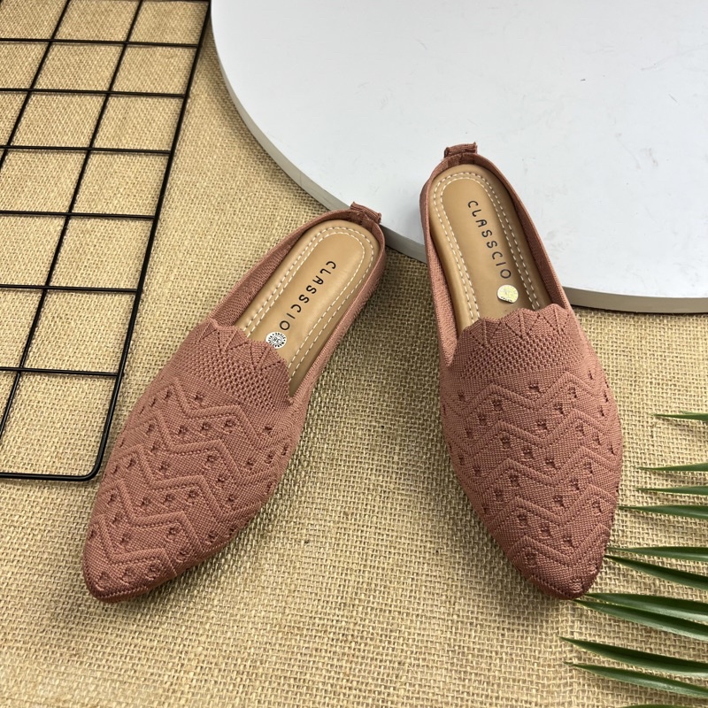 MARASYAFFA - SEPATU FLAT WANITA RAJUT MULES IMPORT SF54