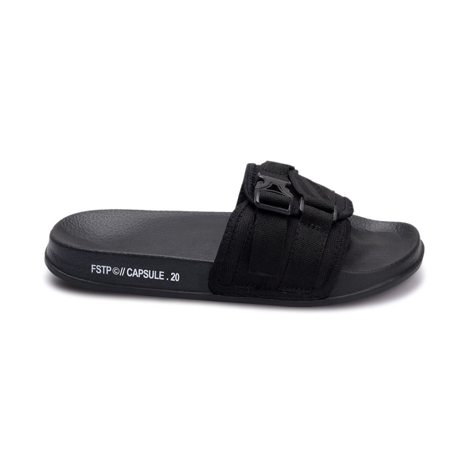 CAPSULE 0.1 ORIGINAL x FOOTSTEP Sandal Casual Full Hitam Pria Sendal Slide Jalan Santai Harian Slippers Hangout Main Kondangan Lebaran Slop Karet Premium Slip On Remaja Dewasa Flip Flop Kerja Formal Sport Fashion Footwear Keren Terbaru Kekinian Branded