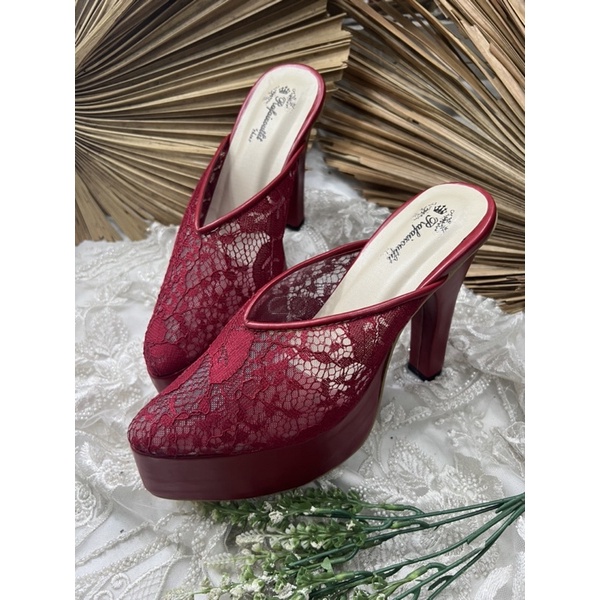 sepatu wanita johana merah marron 12cm