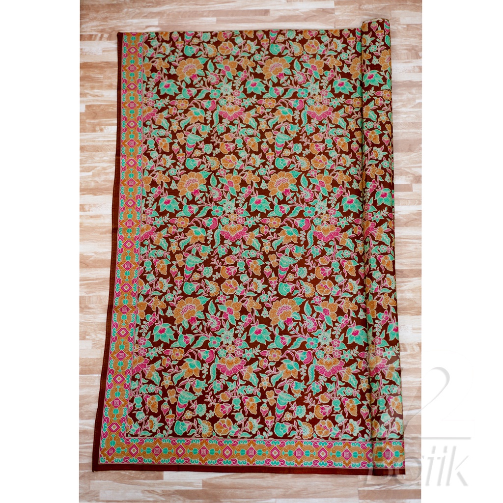 KAIN BATIK KATUN Premium Motif Kembang Warna Coklat Orange Hijau Merah 727718 Cap 72 Jarik Jarit Samping Kebat Panjang Batik Katun Modern Premium Bahan Seragam Batik Pernikahan Kantor Keluarga Murah Kamen Jadi Batik Bali Lembaran