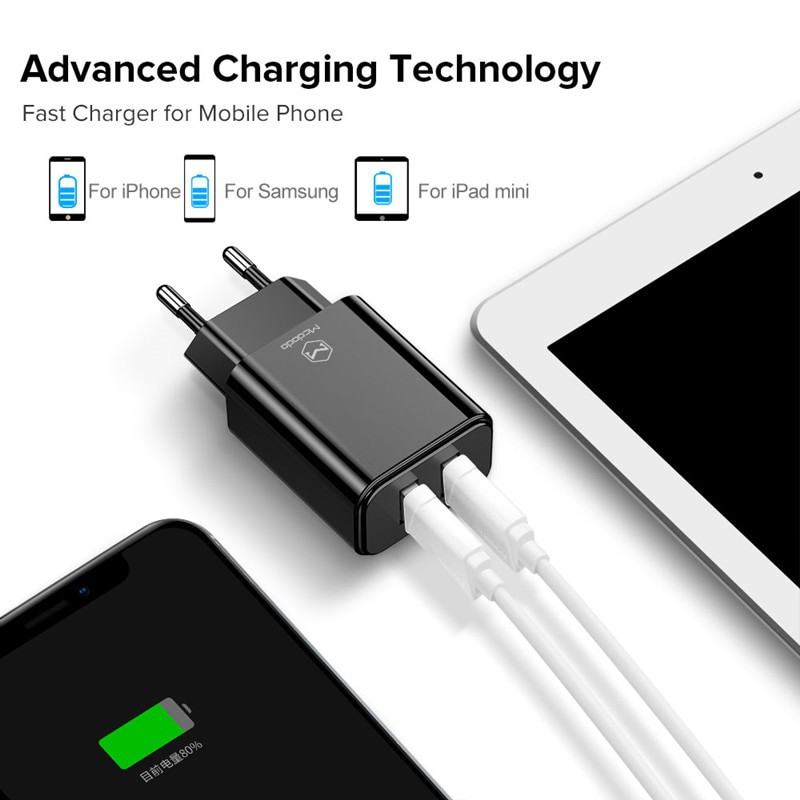 Kepala Charger MCDODO USB 2 Port 2.4A EU Plug