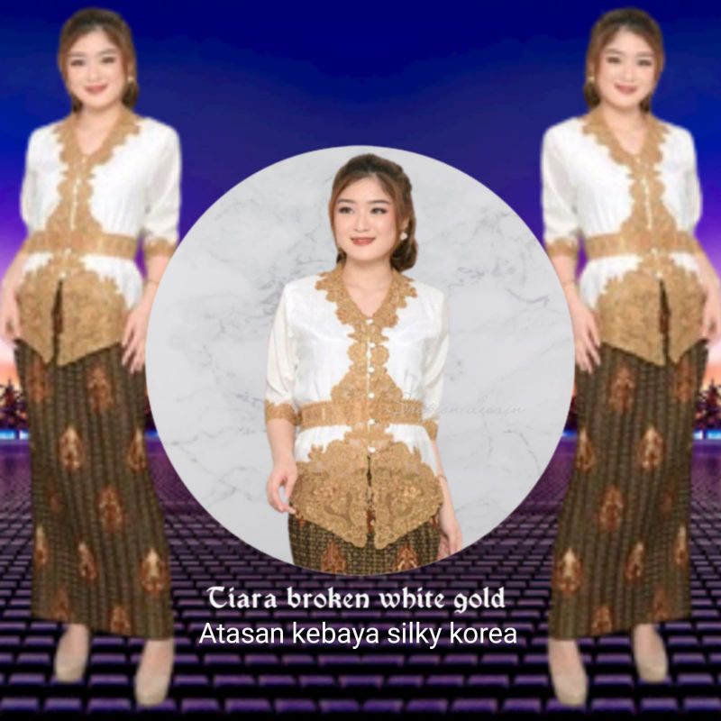 Kebaya Encim Golden Modern Katun Silky Korea Kombinasi Brukat  Bordir