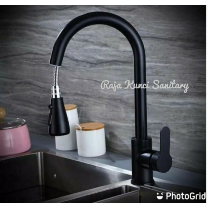 Paket Lengkap Kitchen Sink 8050 Hitam/Black Onan Golden Han + Kran Tarik Panas Dingin Black