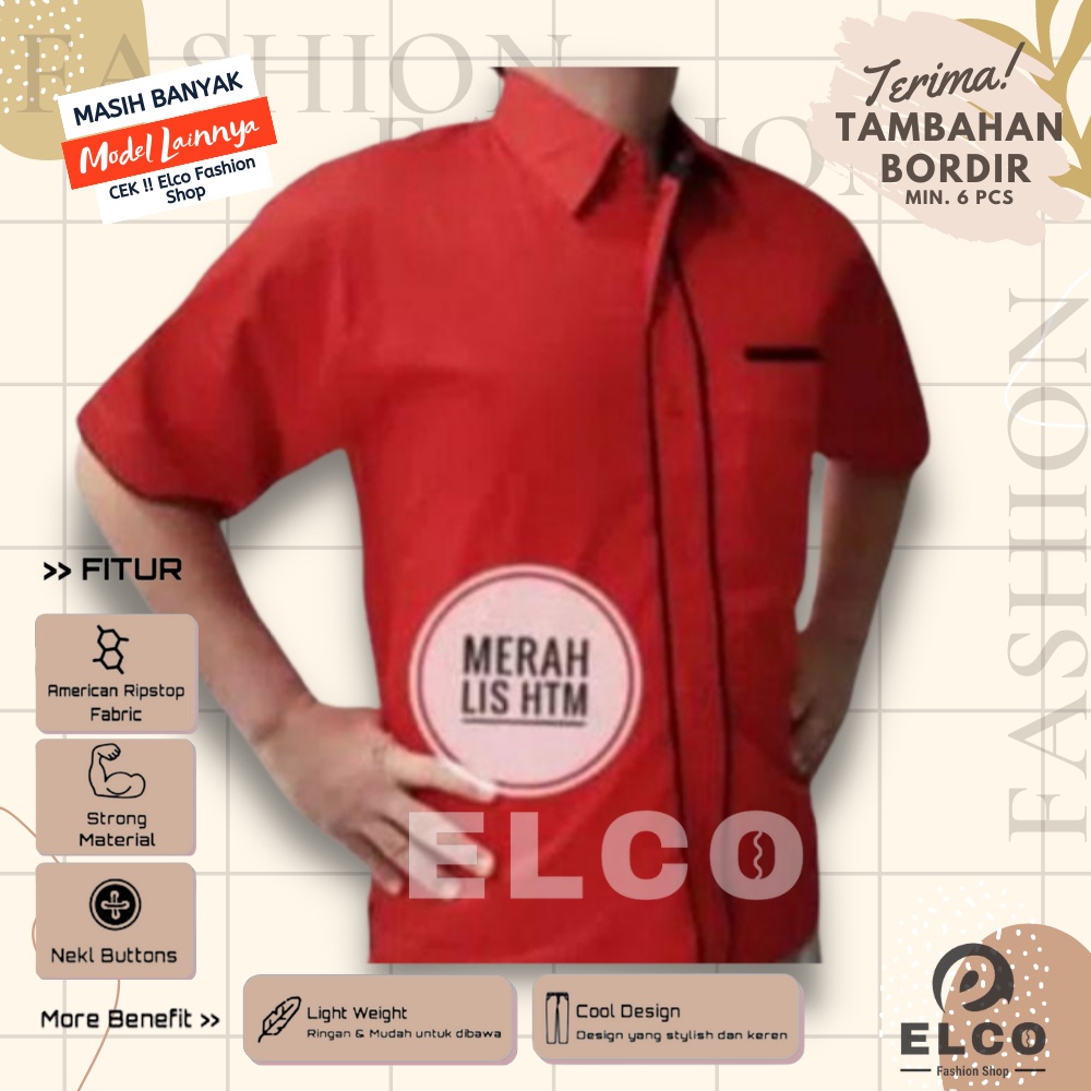 Baju seragam kerja merah hitam list 02 kemeja lengan pendek baju pdh seragam kantor kemeja kombinasi