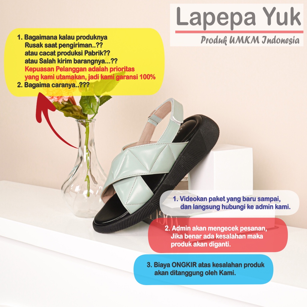 LAPEPA YUK -  Sepatu Sandal Wanita Wedges JOVITA Model Ban dua Tali Strap belakang Hak Tinggi Spatu Sendal Gunung Cewek  Size 36 37 38 39 40 41 Warna MINT Green Hijau Sage Cewe Kekinian Premium Terbaru Shoes Ori Original Mall Official Store Promo