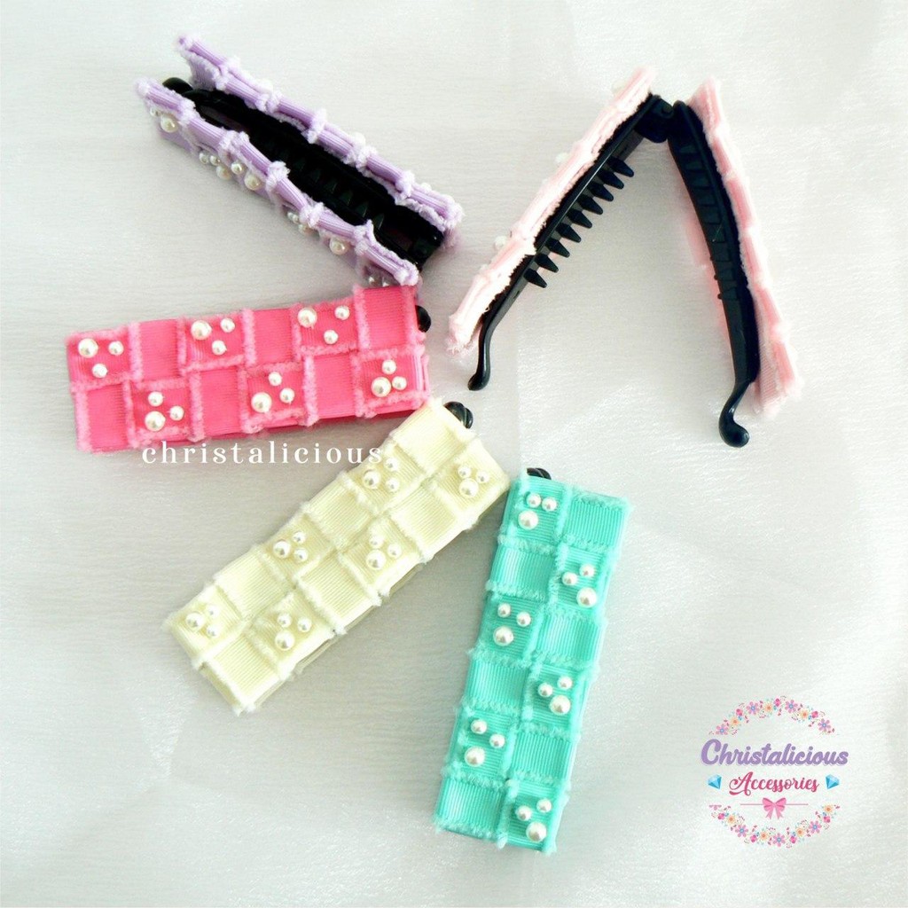 Cubic Banana Clip jepit pisang jepit rambut aksesoris rambut dengan aksen mutiara yang cantik