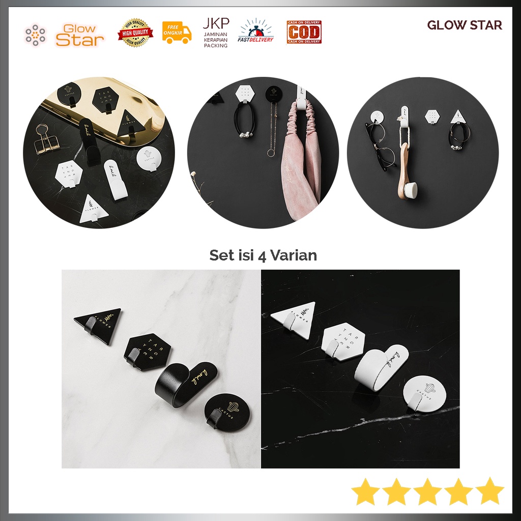 Gantungan Premium Set isi 4 Segitiga Bundar Trapesium Kail Keren Black White Hitam Putih Hiasan Dinding Besi Dapur Ruang tamu kunci Belajar Kapstok Hanger